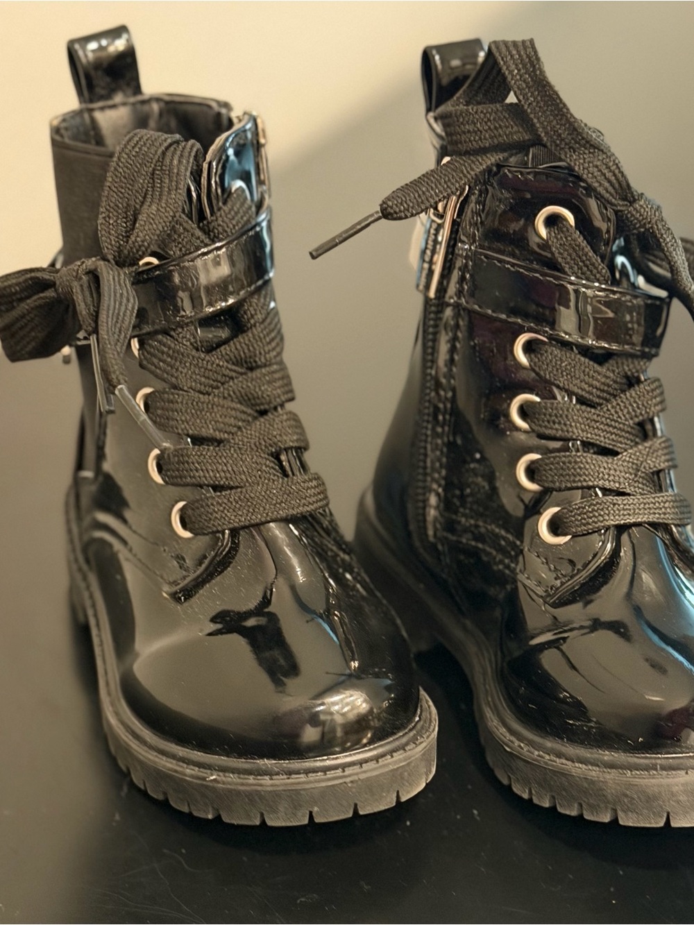 Vince Camuto Kids Black Patent Combat Boots - Picture 5 of 5